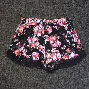 Floral Shorts w/ Black Lace